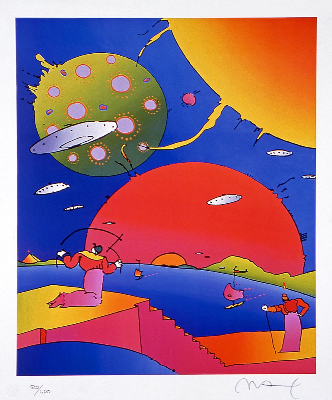 Artist: Peter Max (1937)
Title: Year 2250 II
Year: 2003
Edition: 500, plus proofs
Medium: Lithograph on archival paper
Size: 15.43 x 13.5 inches
Condition: Excellent
Inscription: Signed and numbered by the artist.
Notes: Published by Via Max.

PETER