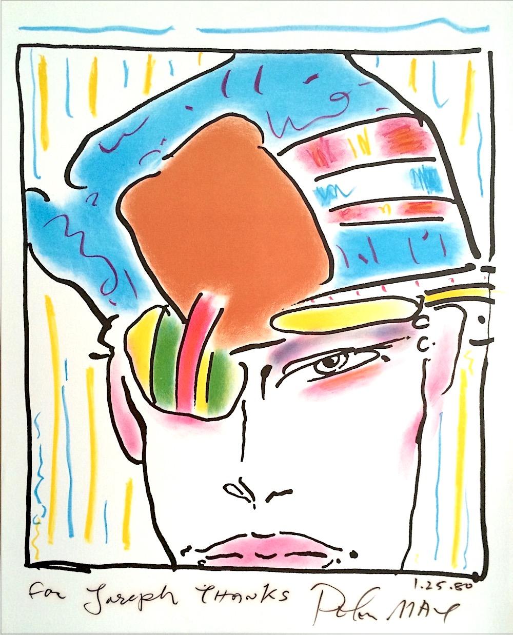 ZERO'S FRIEND Signed Color Lithograph, Head Portrait, Mod Hat, Pop Art