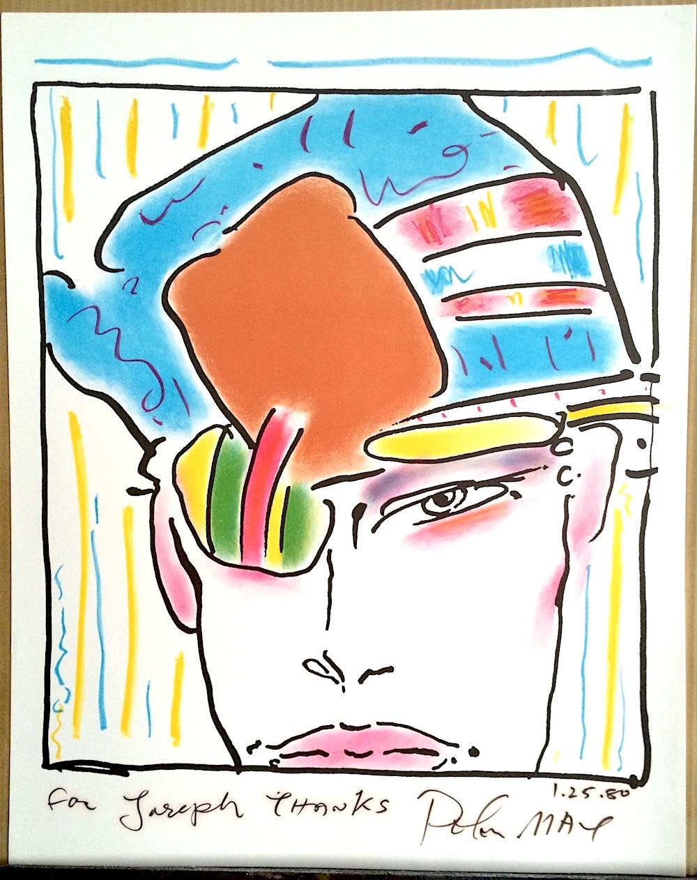 ZERO'S FRIEND Signierte Farblithographie, Kopfporträt, Mod-Hut, Pop Art im Angebot 3