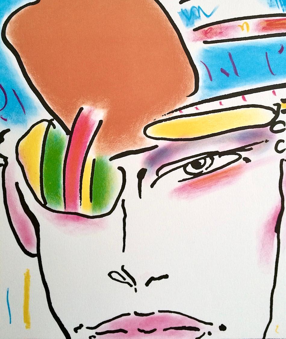 ZERO'S FRIEND Signierte Farblithographie, Kopfporträt, Mod-Hut, Pop Art (Pop-Art), Print, von Peter Max