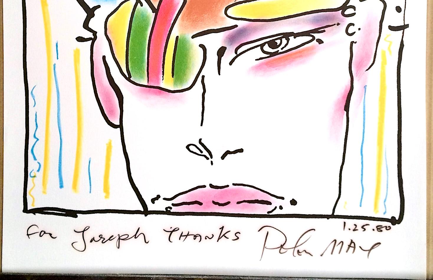 ZERO'S FRIEND Signierte Farblithographie, Kopfporträt, Mod-Hut, Pop Art im Angebot 2