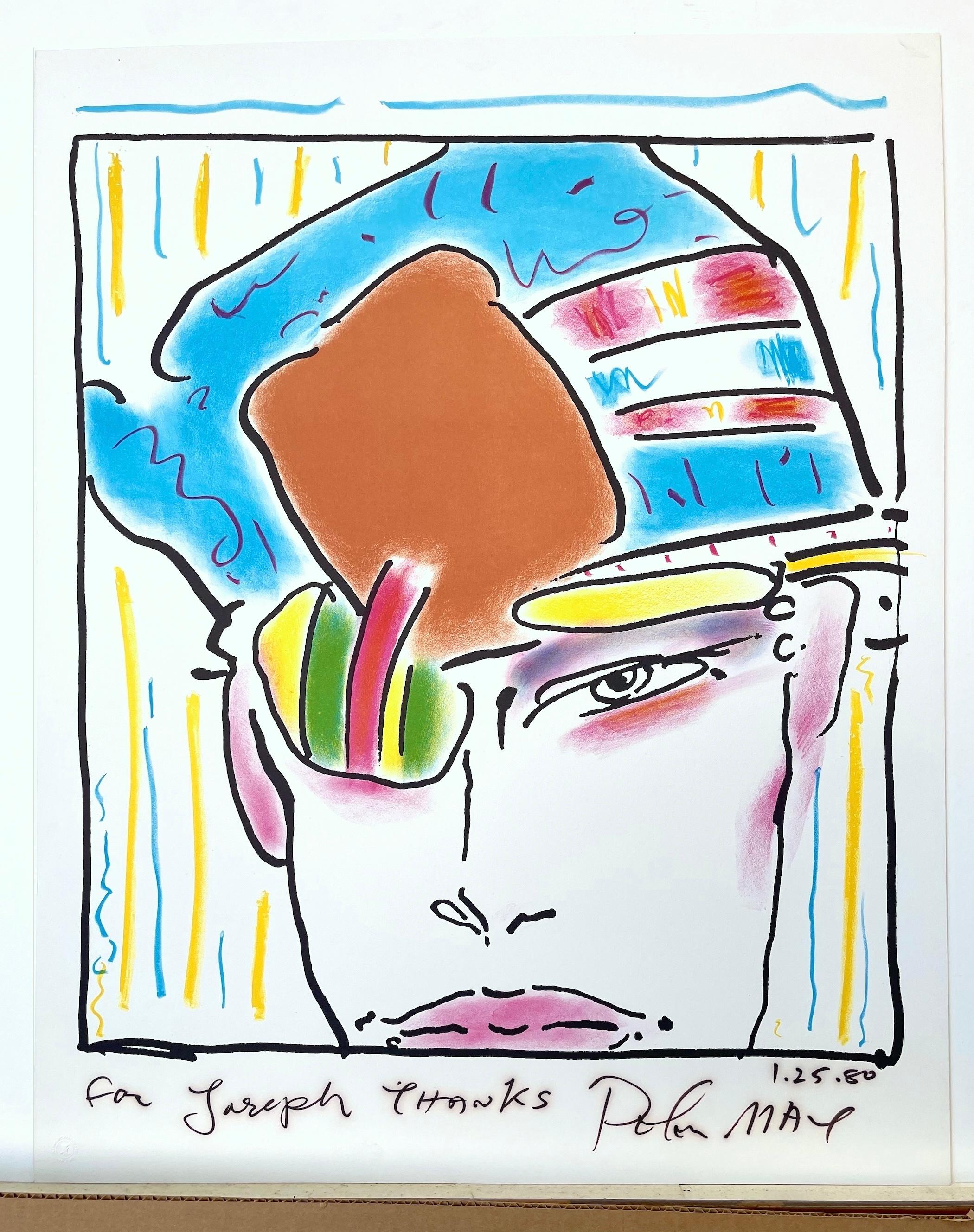 ZERO'S FRIEND Signierte Farblithographie, Kopfporträt, Mod-Hut, Pop Art im Angebot 4