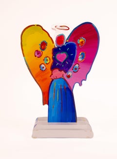 Peter Max Angel with Heart 18” Signed 2014 Acrylic Sculpture