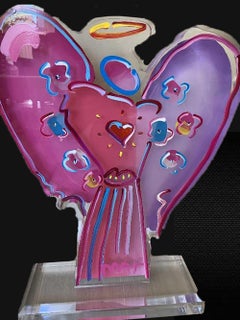 Einzigartige Acryl-Skulptur „Engel mit Herz – Version #195“ von Peter Max „Angel With Heart“ 2018 – großformatig