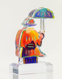 Peter Max Umbrella Man III Signed Hand Painted Acrylic Sculpture 12.5" 2018