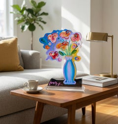 Peter Max Vase with Flowers 16” Acrylic Sculpture Signed 2016
