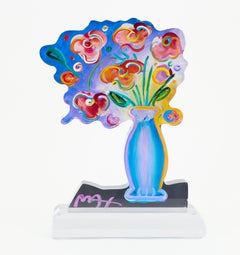 Peter Max Vase with Flowers 16” Acrylic Sculpture Signed 2016