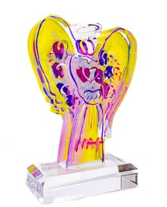 Peter Max Yellow Angel with Heart Acrylic Sculpture 2017 13” Version