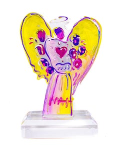 Peter Max Yellow Angel with Heart Acrylic Sculpture 2017 13” Version
