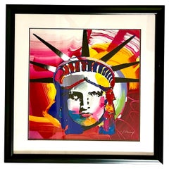 Lithographie abstraite Liberty Head signée Peter Max, édition limitée 240/300 