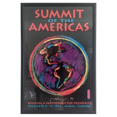 Affiche signée de Peter Max "Sommet des Amériques", 1994 Miami