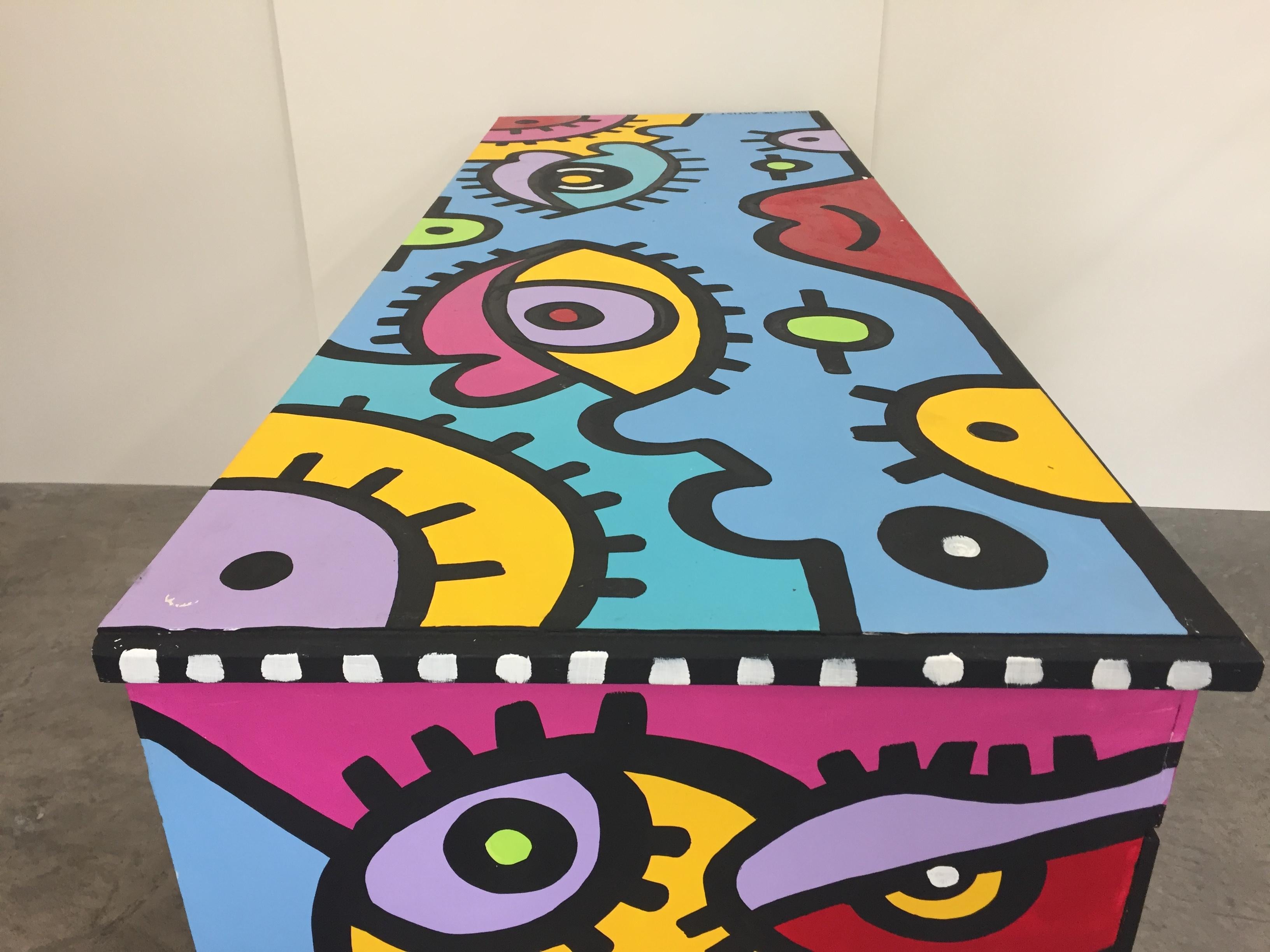 Peter Maxish One of a Kind Bold Painted Desk by Billy the Artist 3