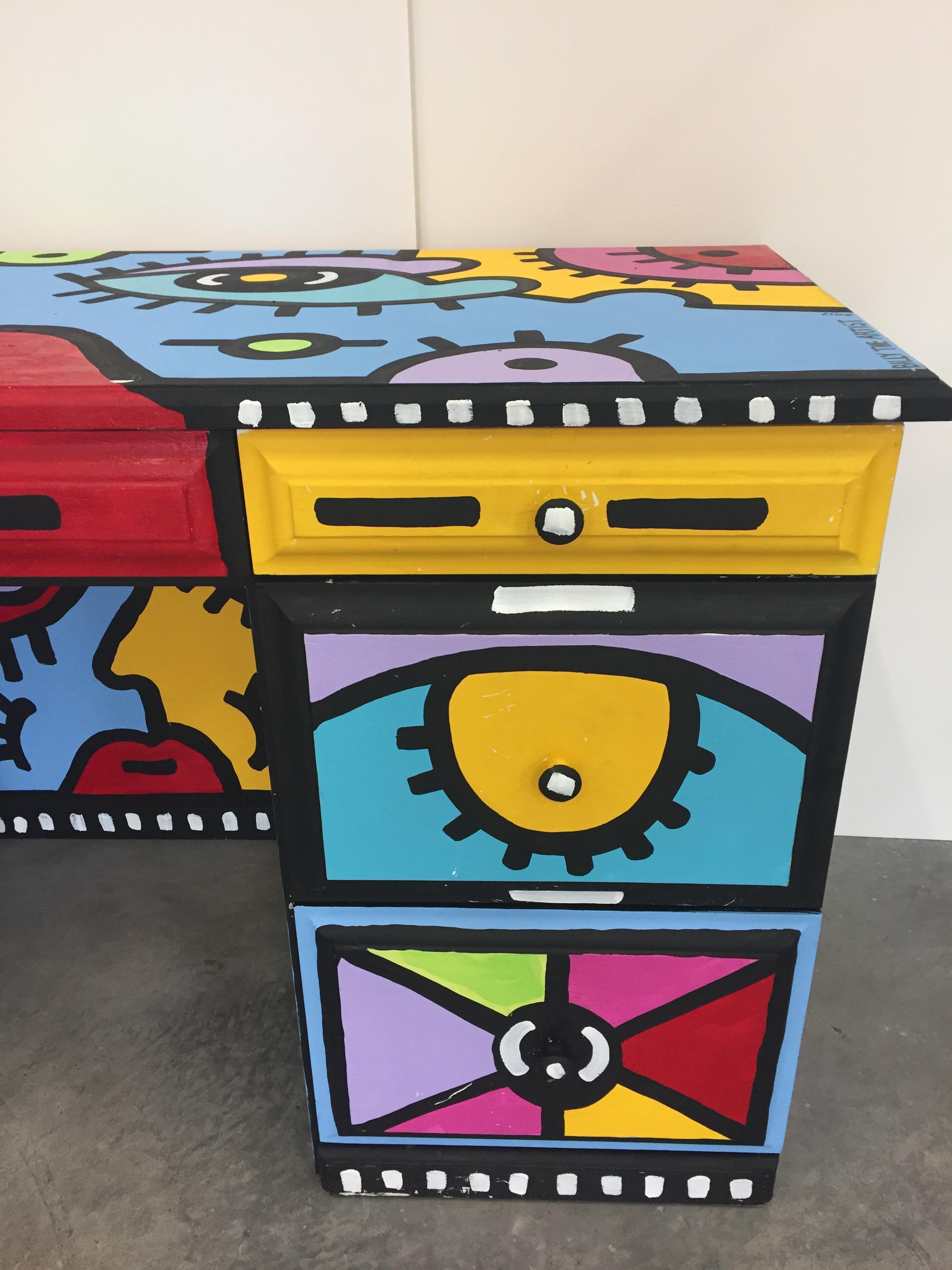 Modern Peter Maxish One of a Kind Bold Painted Desk by Billy the Artist