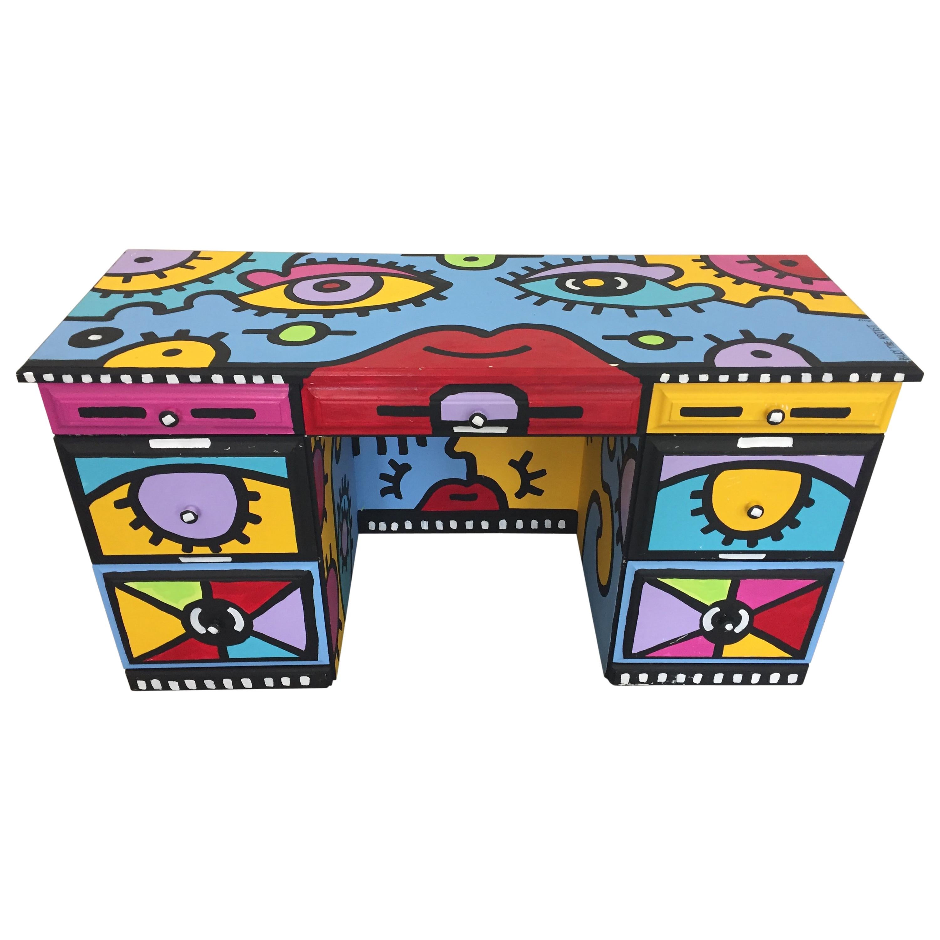Peter Maxish One of a Kind Bold Painted Desk by Billy the Artist