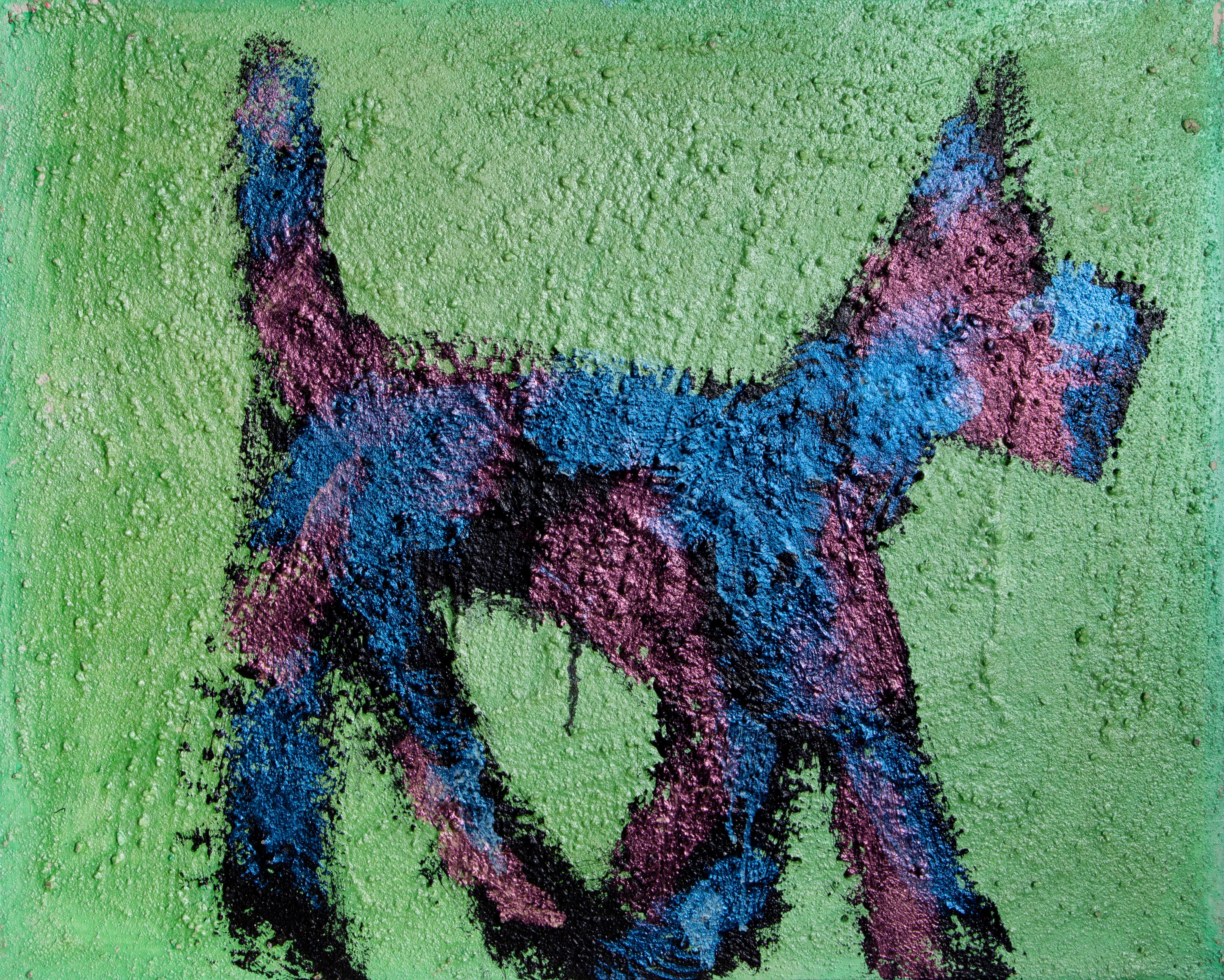 Peter Mayer Animal Painting - Dog (Blue and Purple on Green)