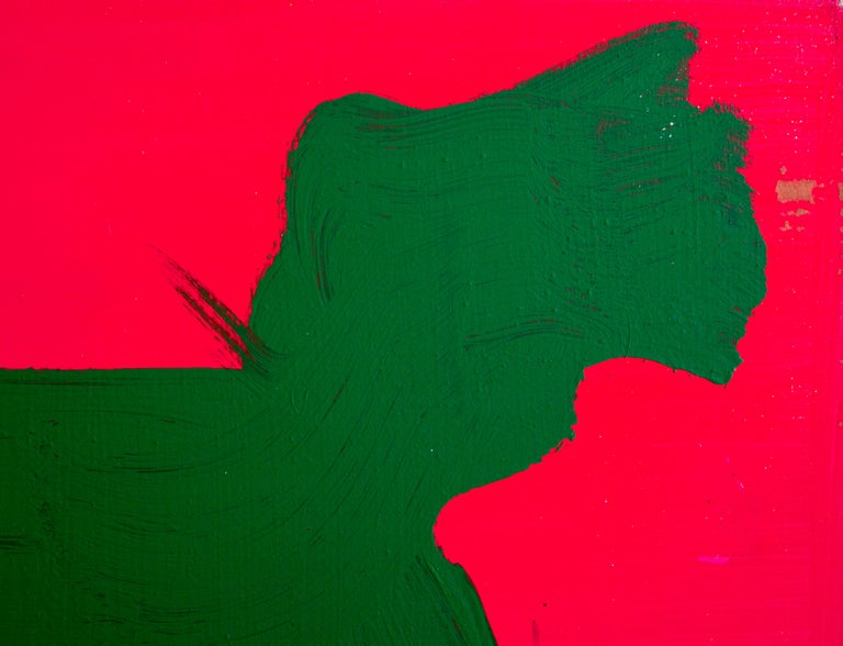 Dog (Green on Cerise), Pop Art Graffiti Painting - Red Animal Painting by Peter Mayer