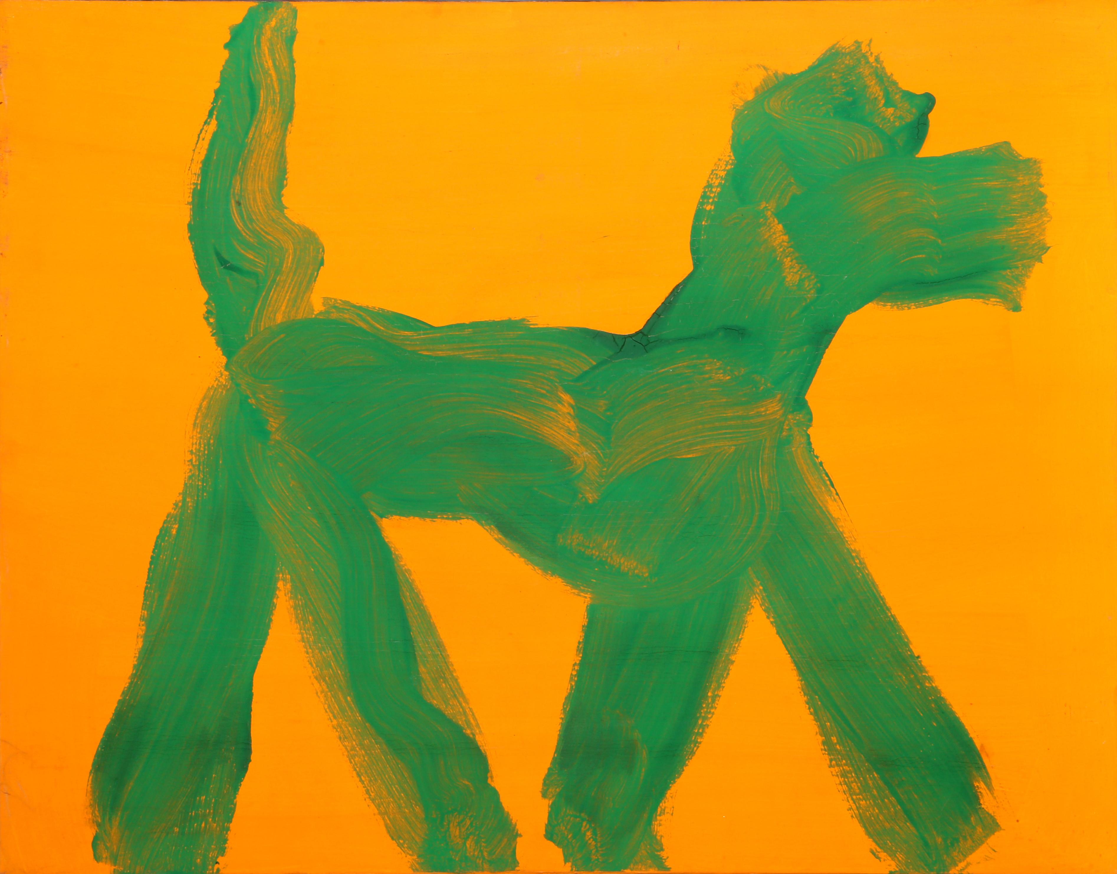 Peter Mayer Animal Painting - Dog (Green on Orange), Pop Art Graffiti Painting