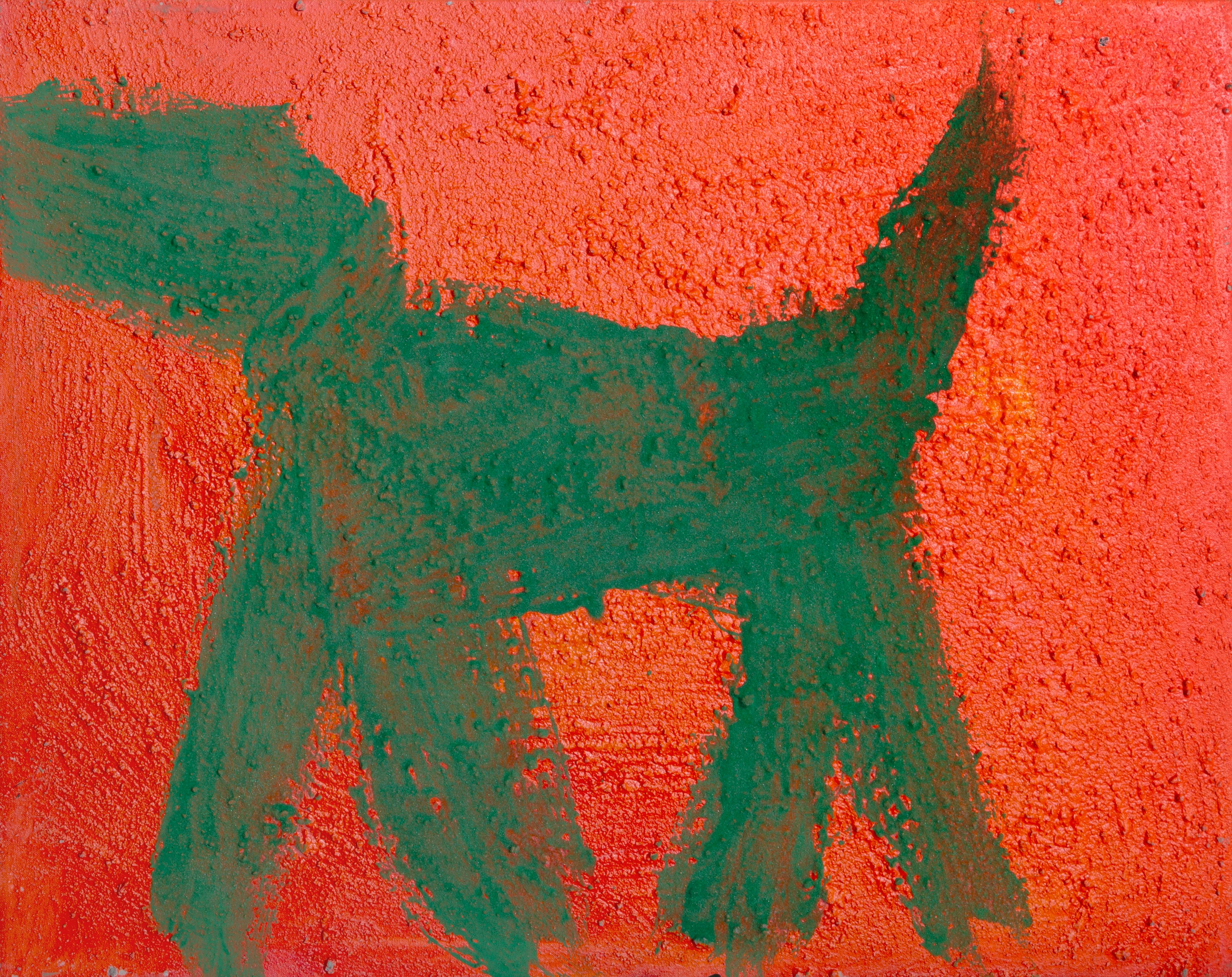 Peter Mayer Animal Painting - Dog (Green on Red), Pop Art Graffiti Painting