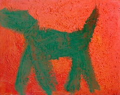 Dog (Grün auf Rot), Pop-Art-Graffiti-Gemälde