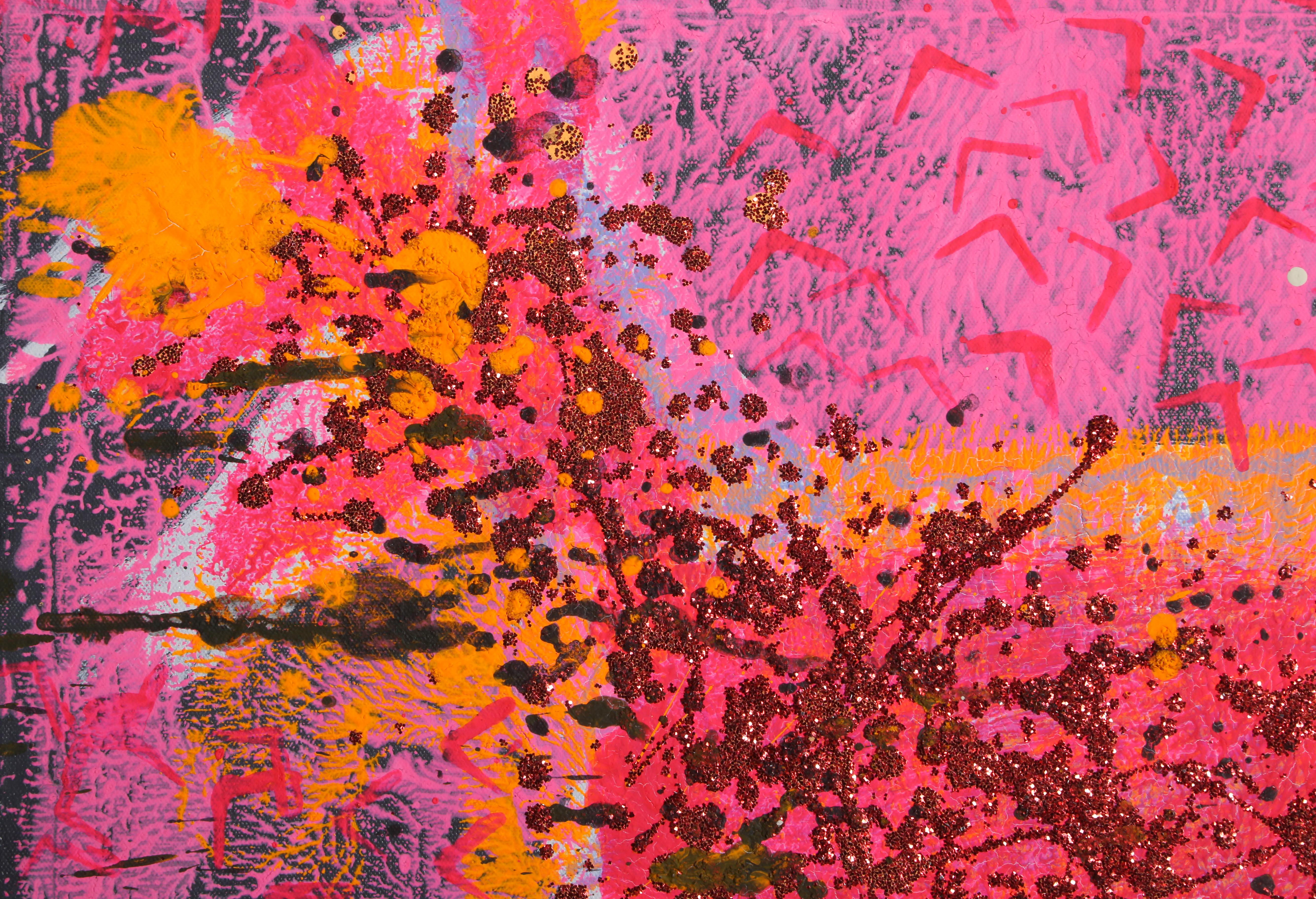Dog (Orange on Pink and Black) - Painting by Peter Mayer