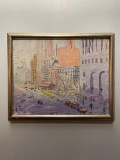 Quadro impressionista Plein Aire New York City Street Scene Verdi Sqaure