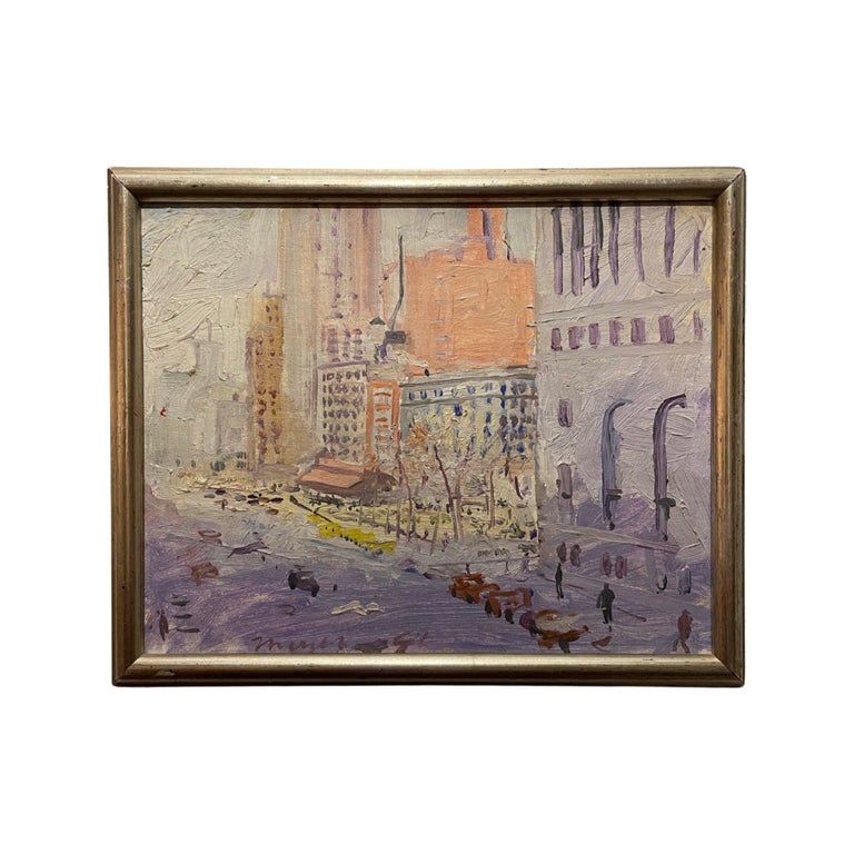 Peter Mayer Impressionist Plein Aire Painting New York City Street Scene Verdi Sqaure For Sale At 1stdibs