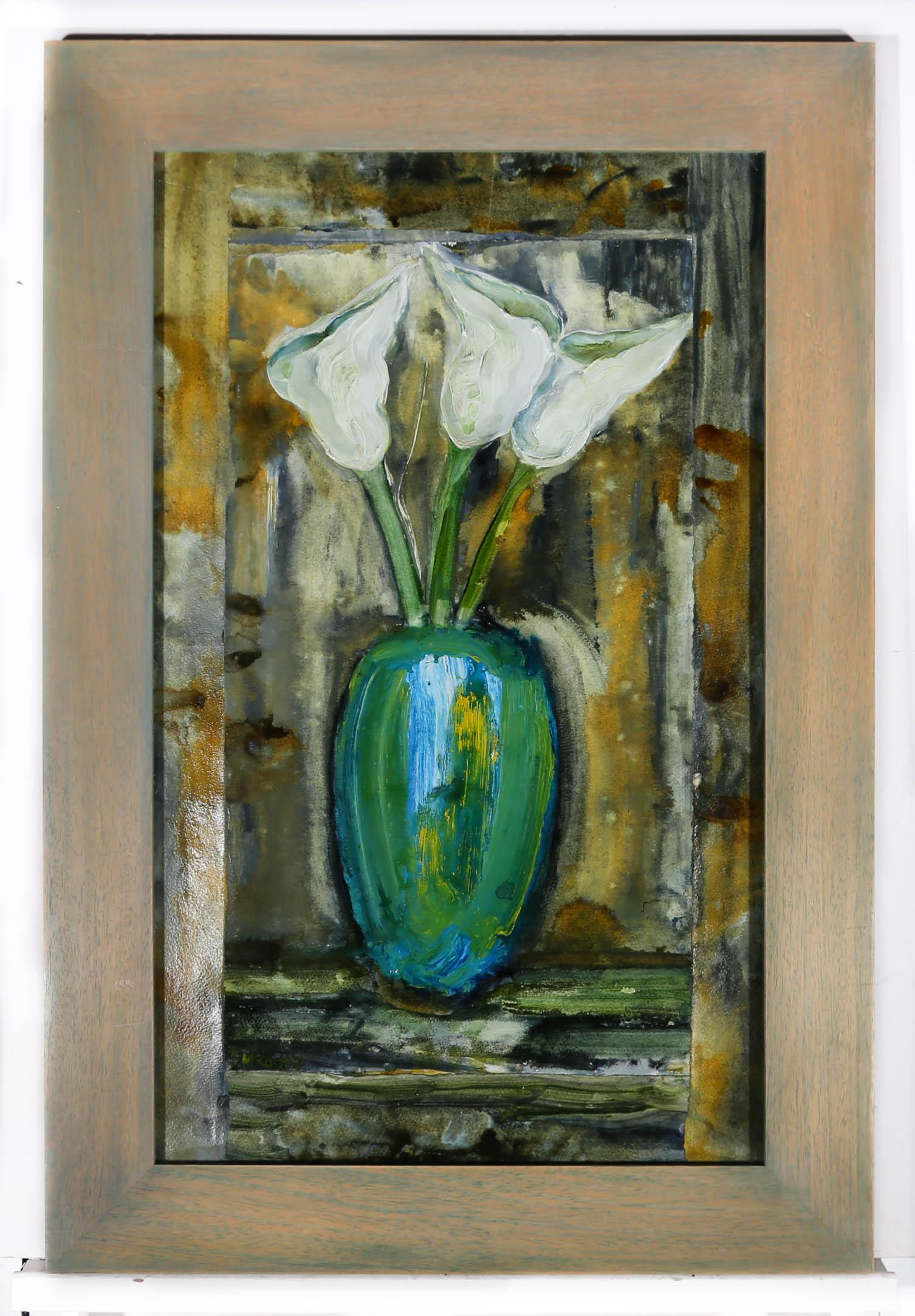 Peter McCarthy - Framed Contemporary Mixed Media, Arum Lilies For Sale 1