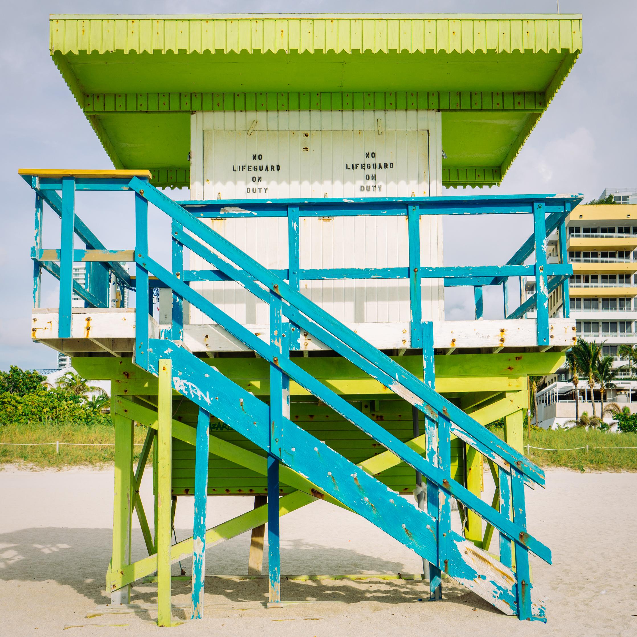 Peter Mendelson Color Photograph - "1st St. Miami Lifeguard Stand - Front View, " Contemporary Photograph, 40" x 40"