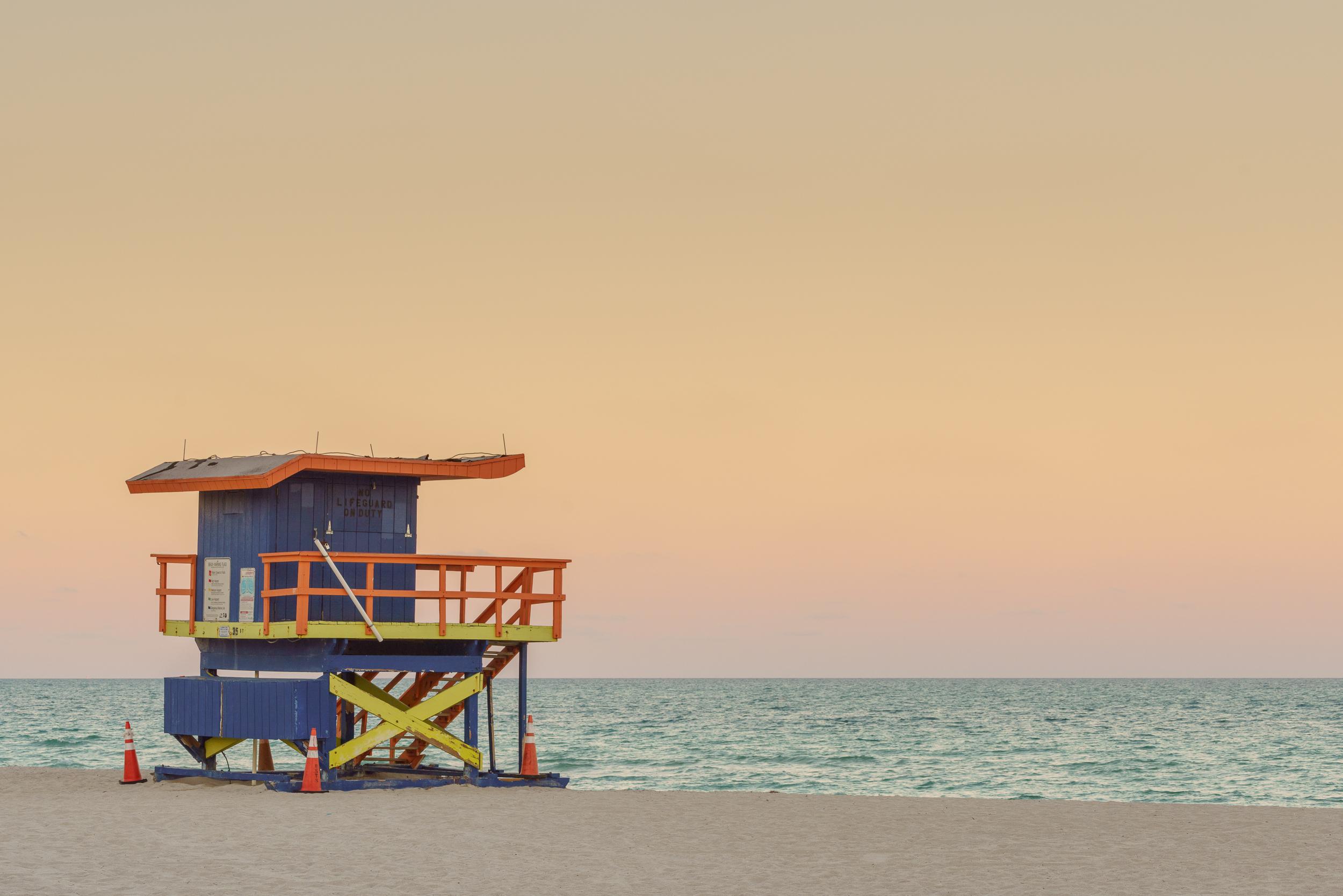 Peter Mendelson Color Photograph - "35th St. Miami Lifeguard Stand at Sunset, " Contemporary Photograph, 30" x 45"