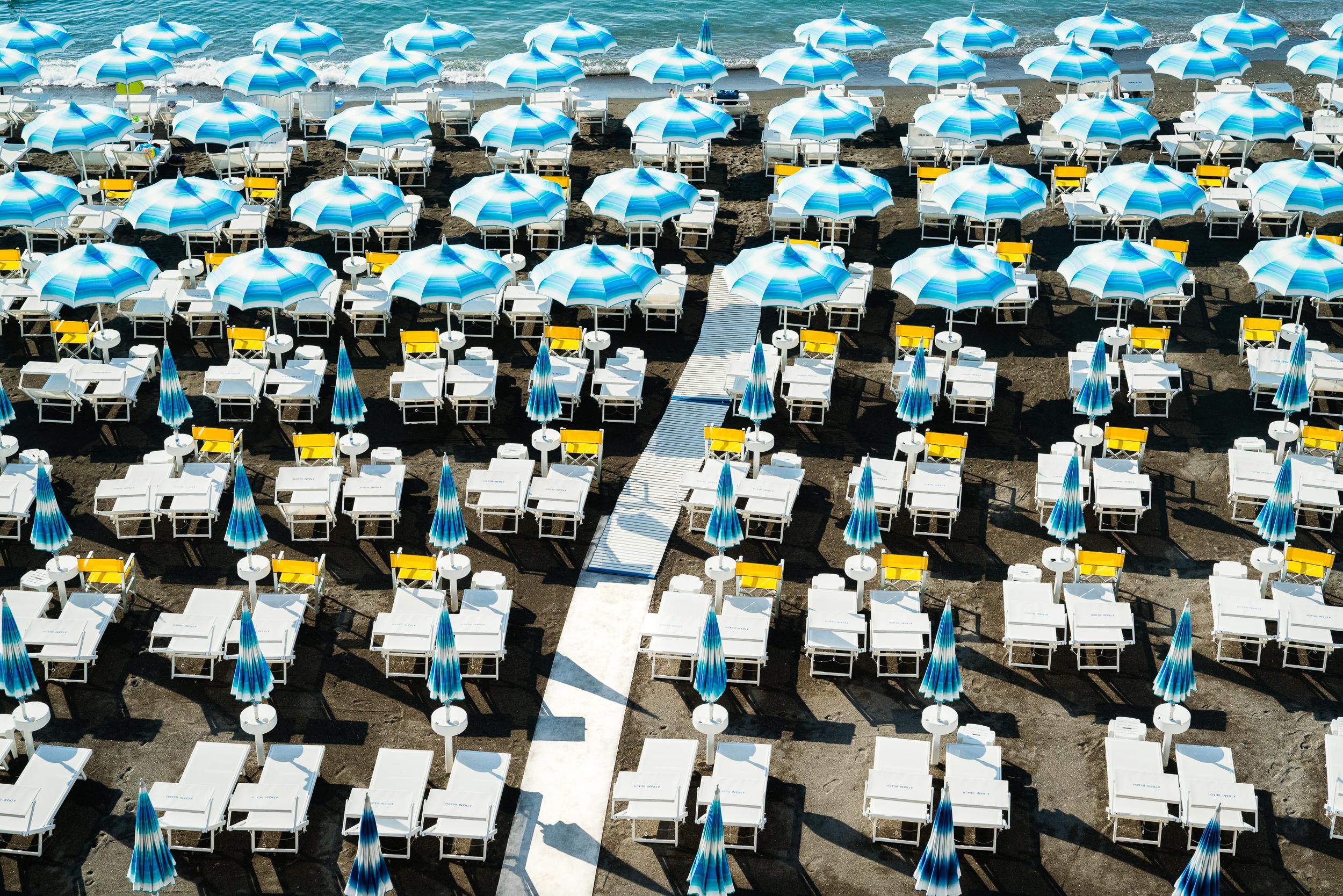 "Amalfi Beach Club Umbrellas I," Contemporary Coastal Photograph, 40" x 60"
