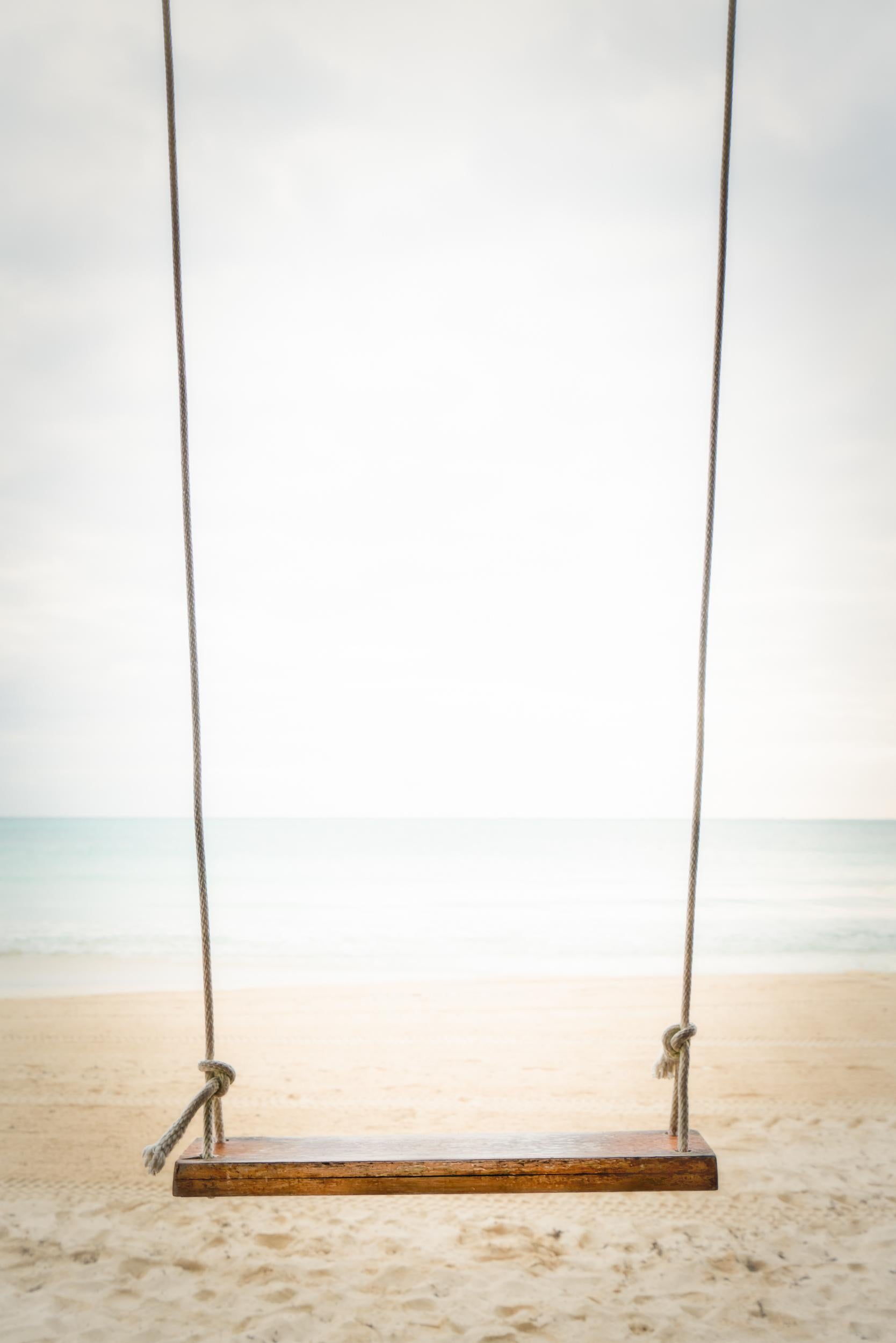 Peter Mendelson Color Photograph - "Beach Swing, " Contemporary Coastal Photograph, 36" x 24"