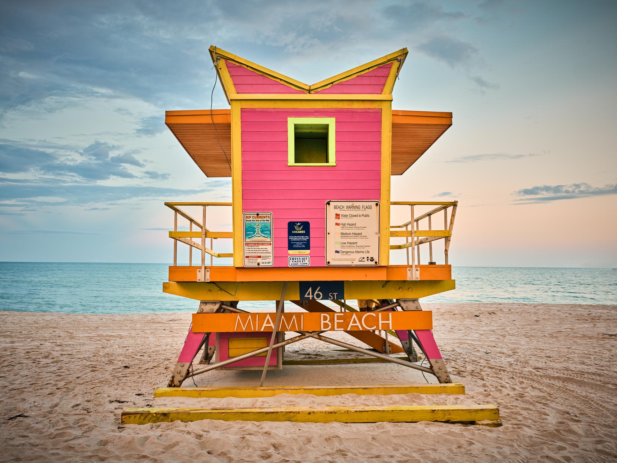 Peter Mendelson Landscape Photograph - "Miami Beach Lifeguard Stand - 46th Street, " Coastal Photograph, 30" x 40"