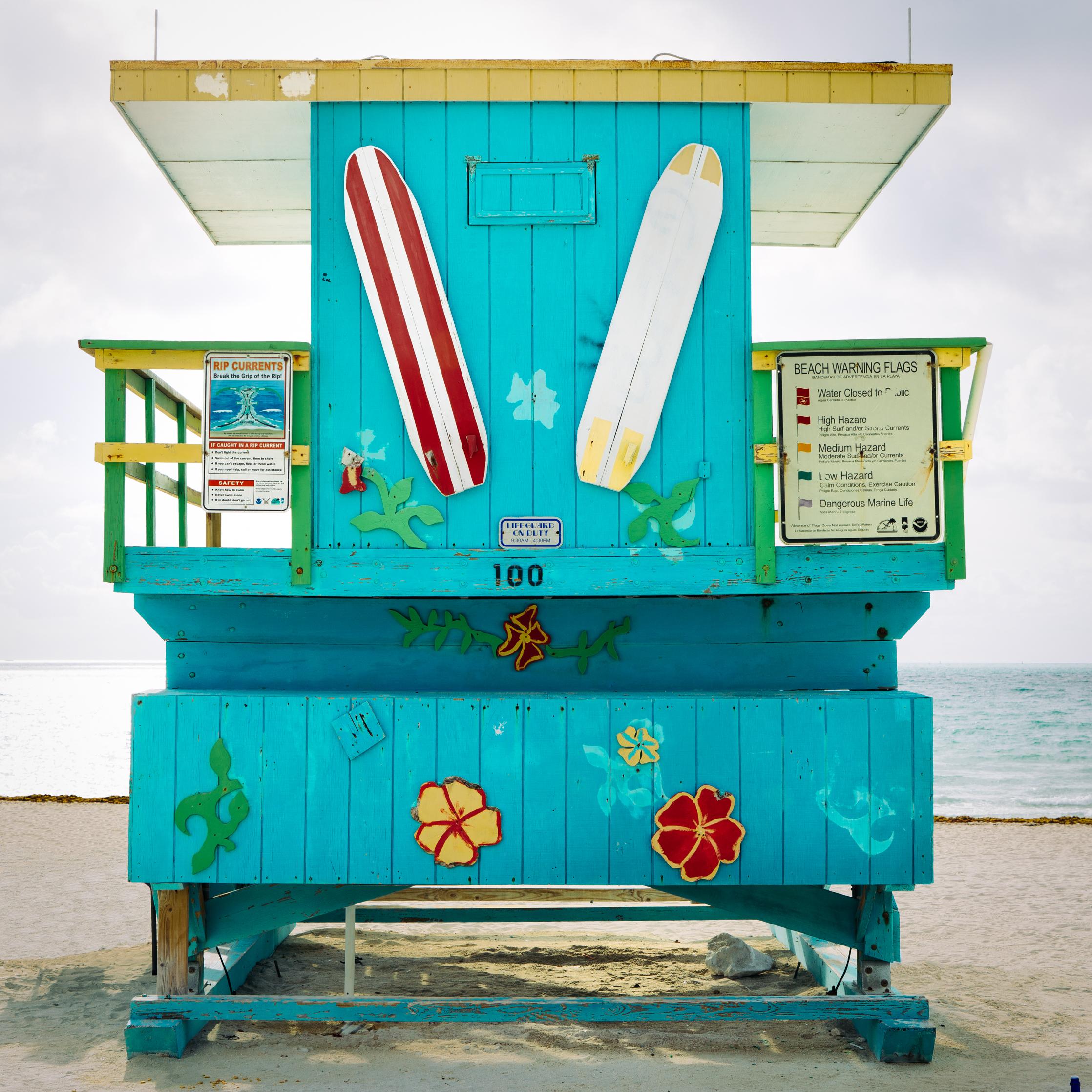 Peter Mendelson Abstract Photograph - "Miami Lifeguard Stand - 100, " Contemporary Coastal Photograph, 40" x 40"