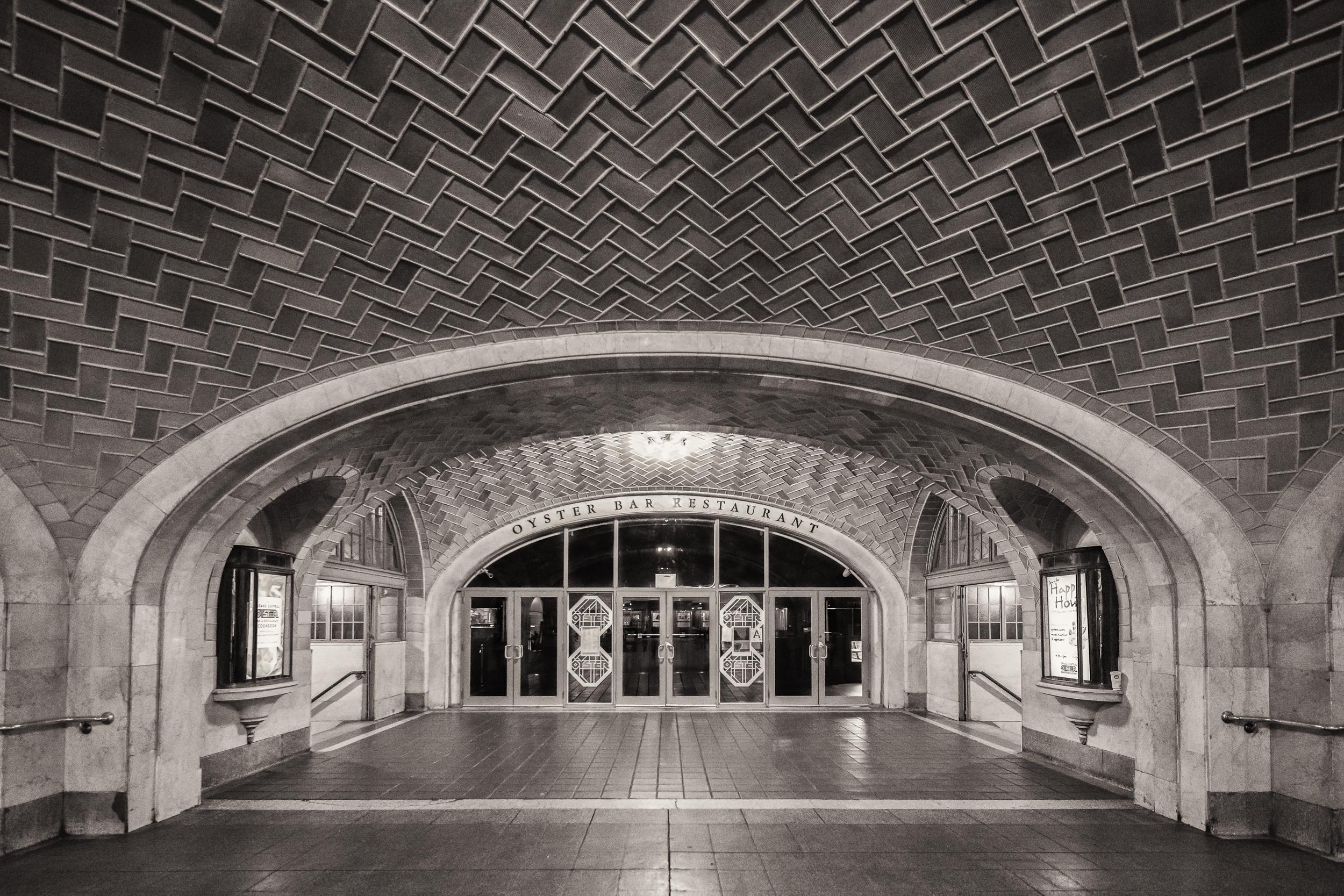 Peter Mendelson Black and White Photograph - "Oyster Bar, " Contemporary Architectural Photograph, 40" x 60"