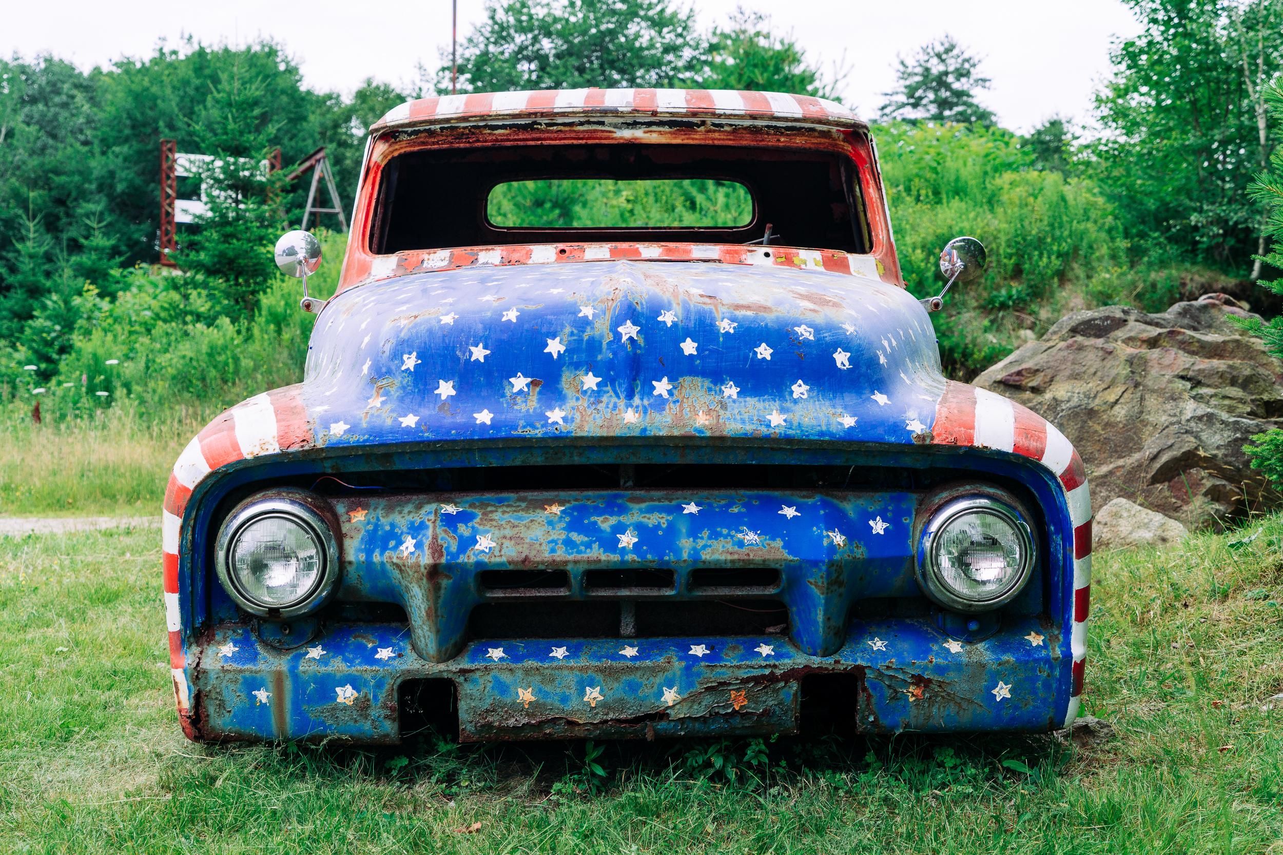 Peter Mendelson Color Photograph - "Stars and Stripes, " Contemporary American Flag Automobile Photograph, 30" x 45"