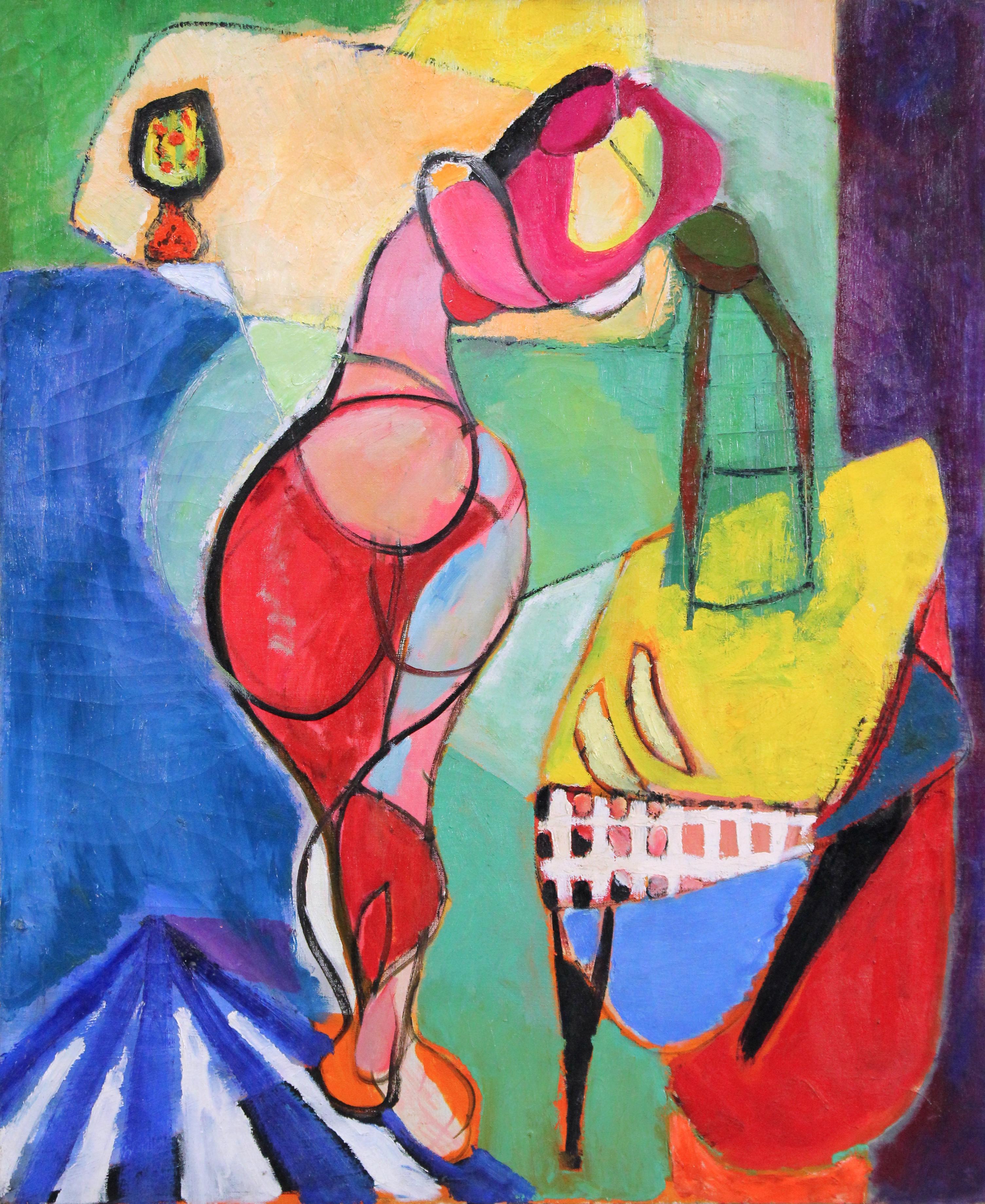 Abstract Figure and Tabletop Still Life, American Modernist Figurative Painting