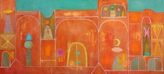 Castle Wall, Architectural Abstract, Modernist Painting by Female Artist