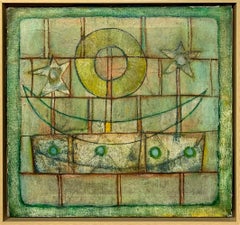 Crescent Moon and Stars, Modernist Southwestern Abstract Skyscape