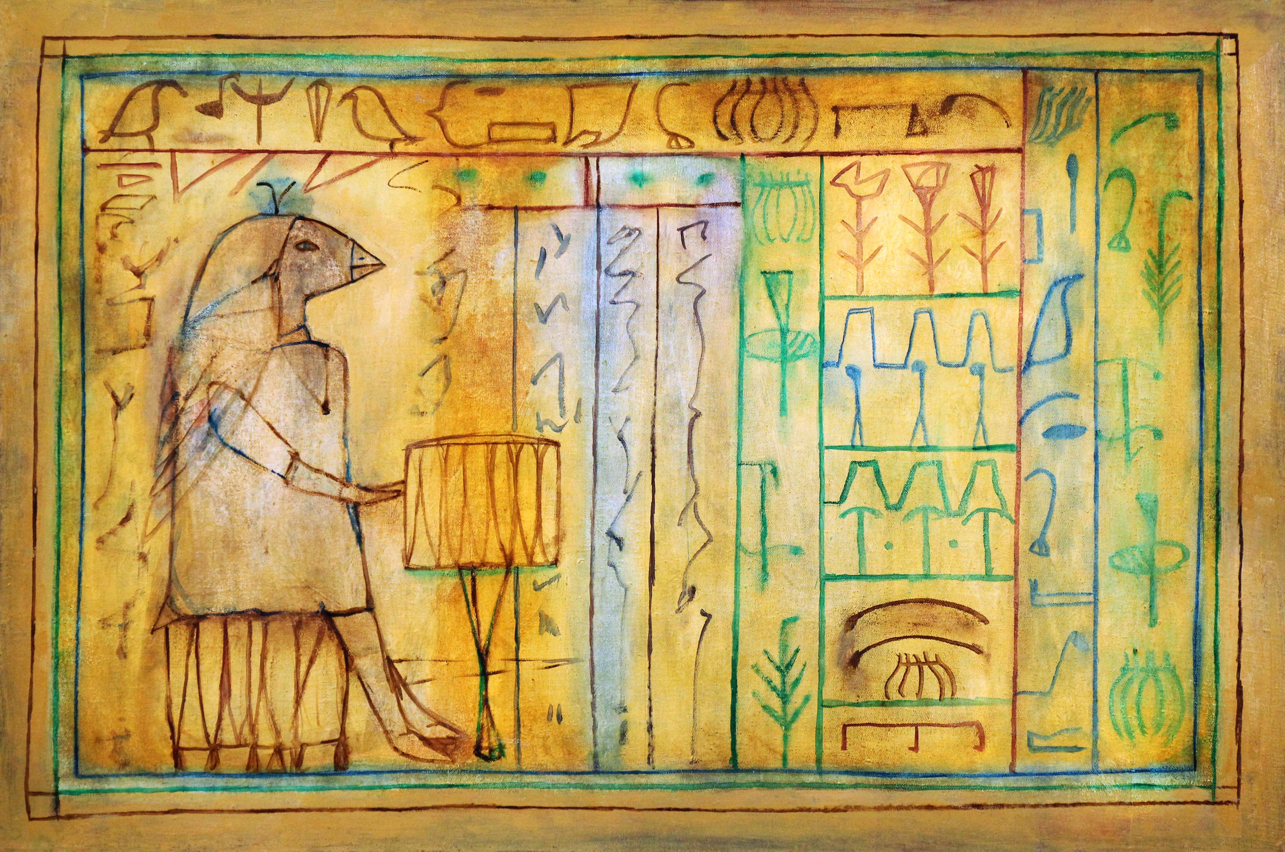 Peter Miller Abstract Painting - Hieroglyphics, Historic and Cultural Commentary by Female American Modernist