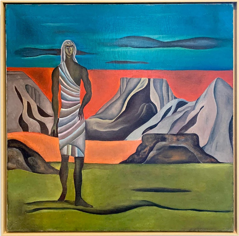 Los Alamos Mesa, American Modernist Figurative Southwestern Painting For Sale 1