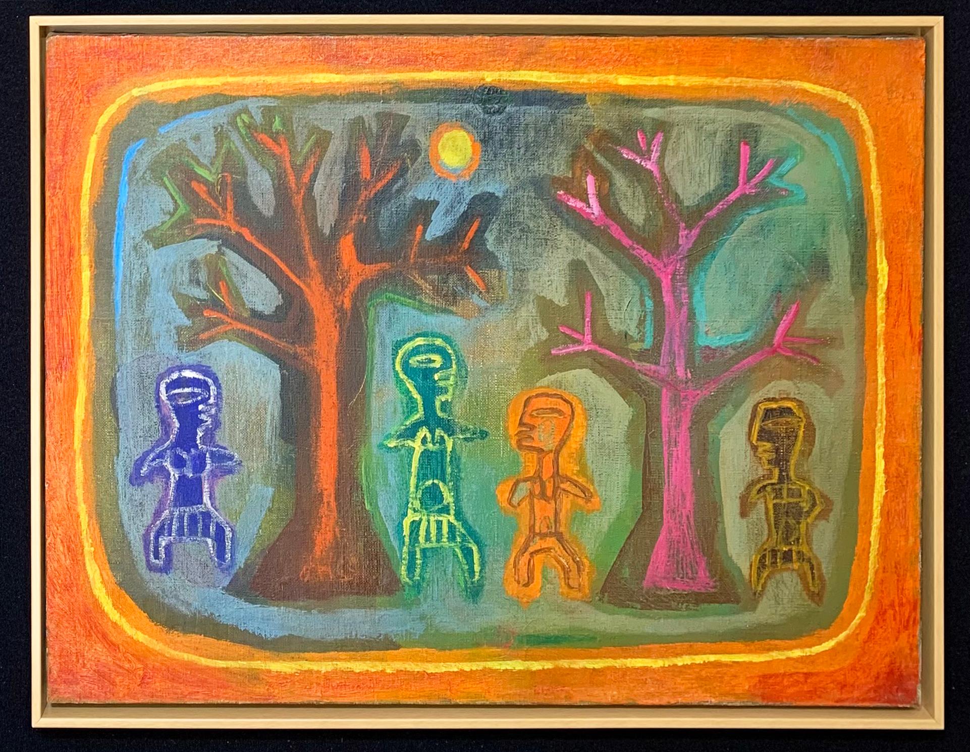 Night Dance, Modernist Native American Ceremonial Scene and Cultural Commentary - American Modern Painting by Peter Miller