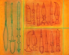 Swords in Orange, Spiritual and Cultural Abstract by Female, American Modernist