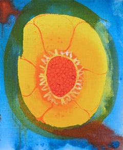 Yellow Flower, American Modernist Painting by Female Artist, Figurative, 1950s