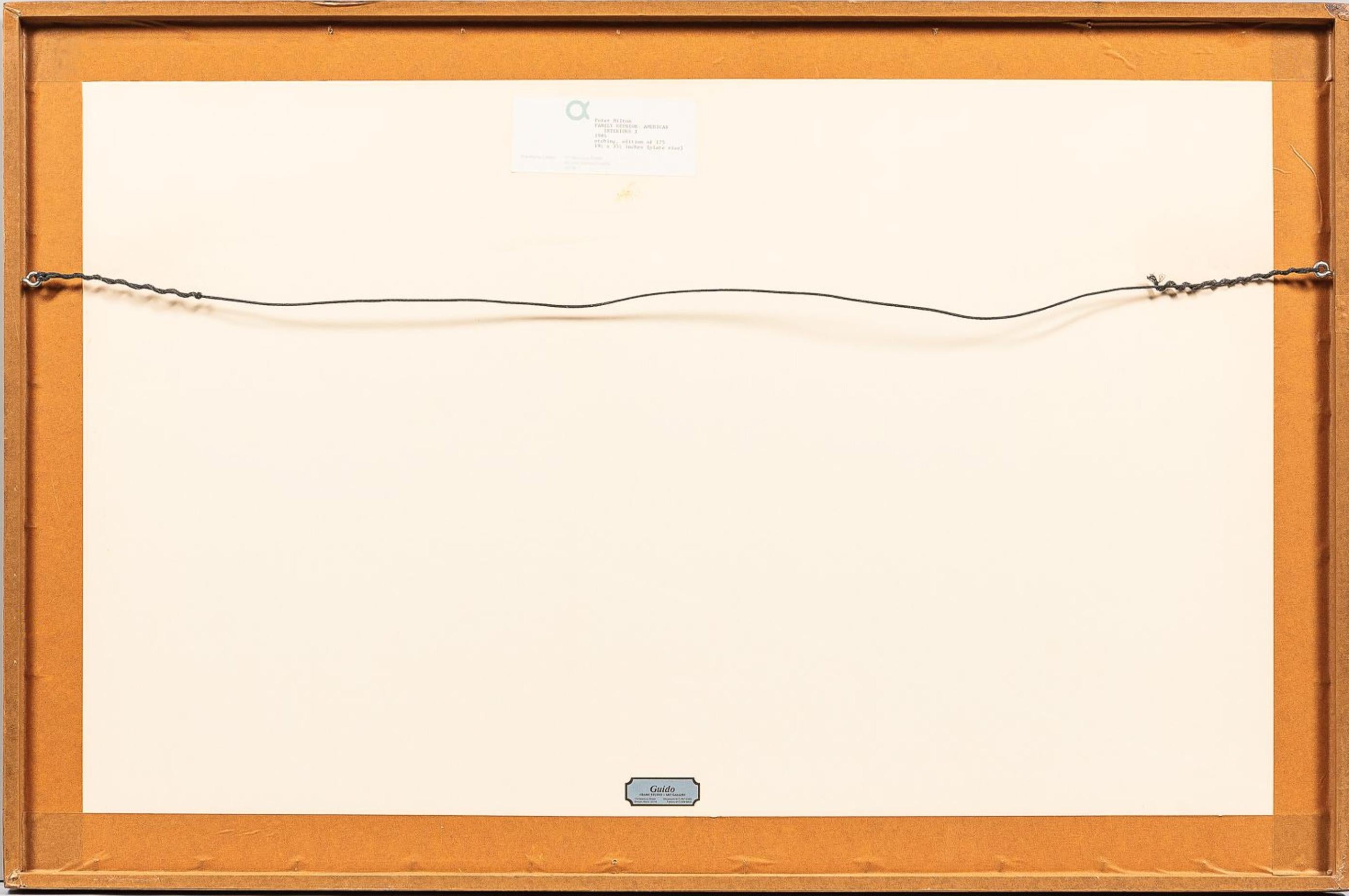 Innenräume I: Familienzusammenführung
1984

Radierung und Kupferstich mit Resistgrund auf BFK Rives Velin, 501 x 913 mm (20 x 36 Zoll), vollrandig. Signiert, betitelt, datiert und nummeriert 49/175 mit Bleistift im unteren Rand. In ausgezeichnetem