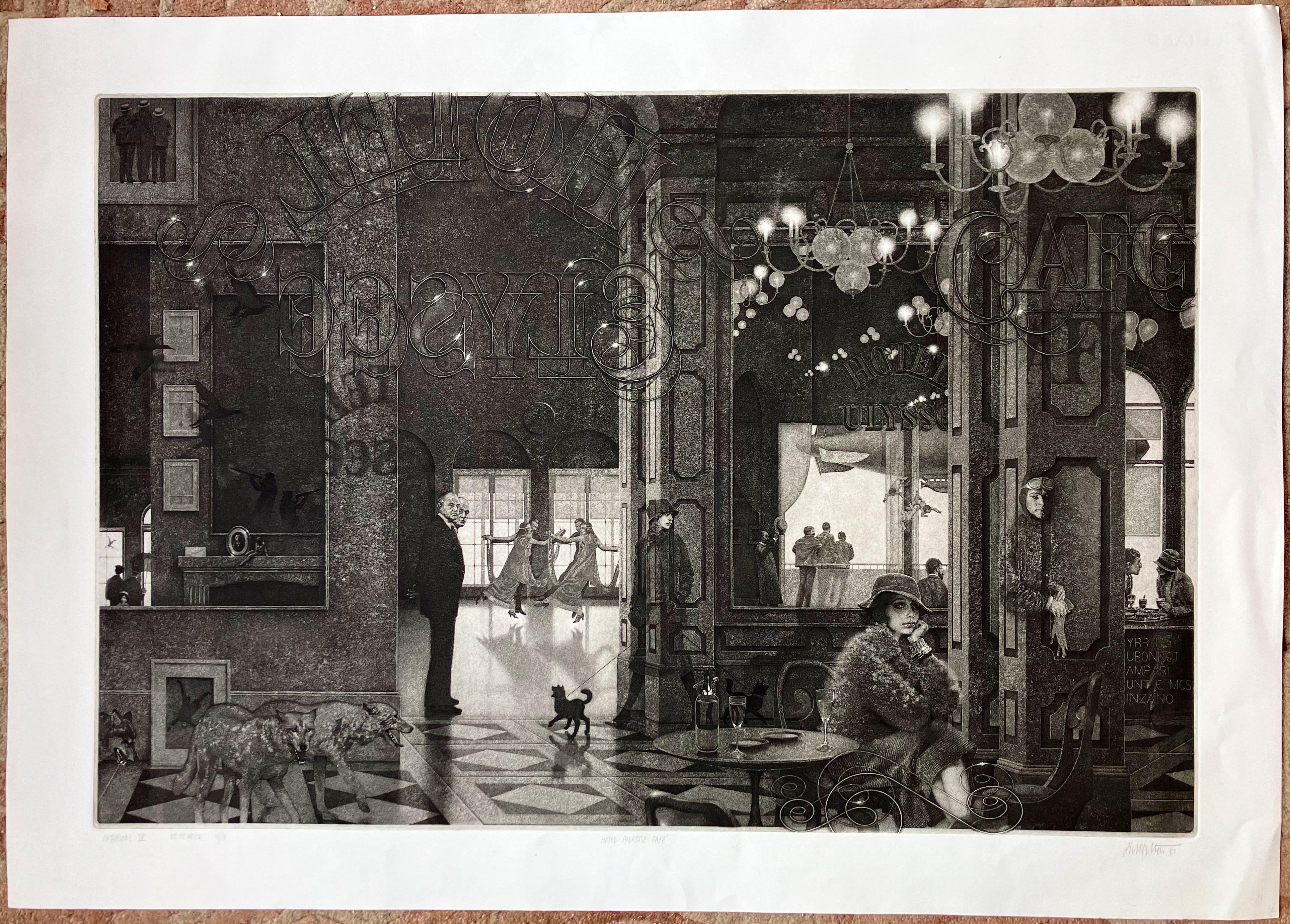 Inneneinrichtung IV: Hotel Paradise Cafe – Print von Peter Milton