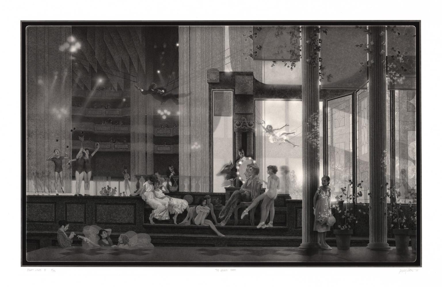 Figurative Print de Peter Milton - Líneas de visión II : La Sala Verde