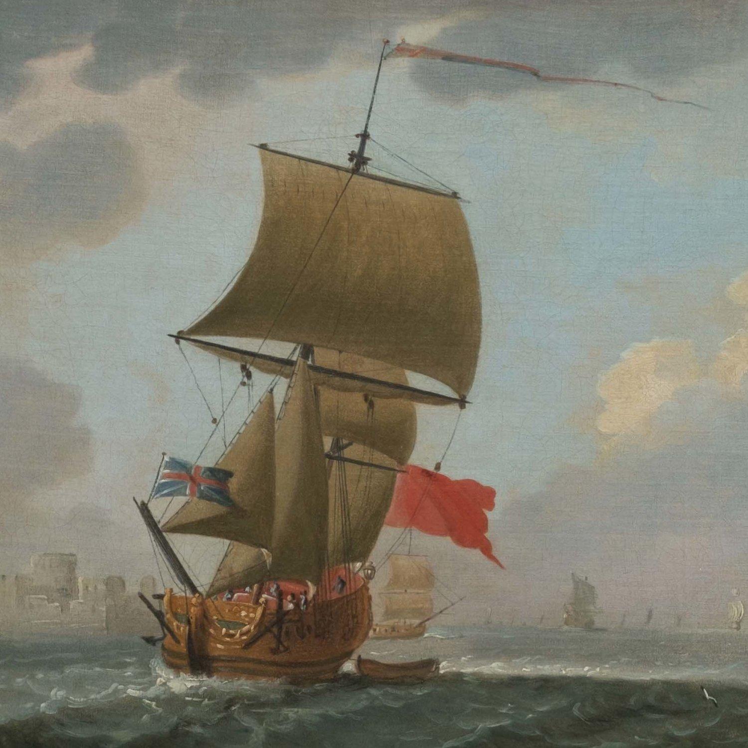 18th Century Monamy Oil Painting Seascape - Shipping off St. Helier, Jersey - Brown Figurative Painting by Peter Monamy