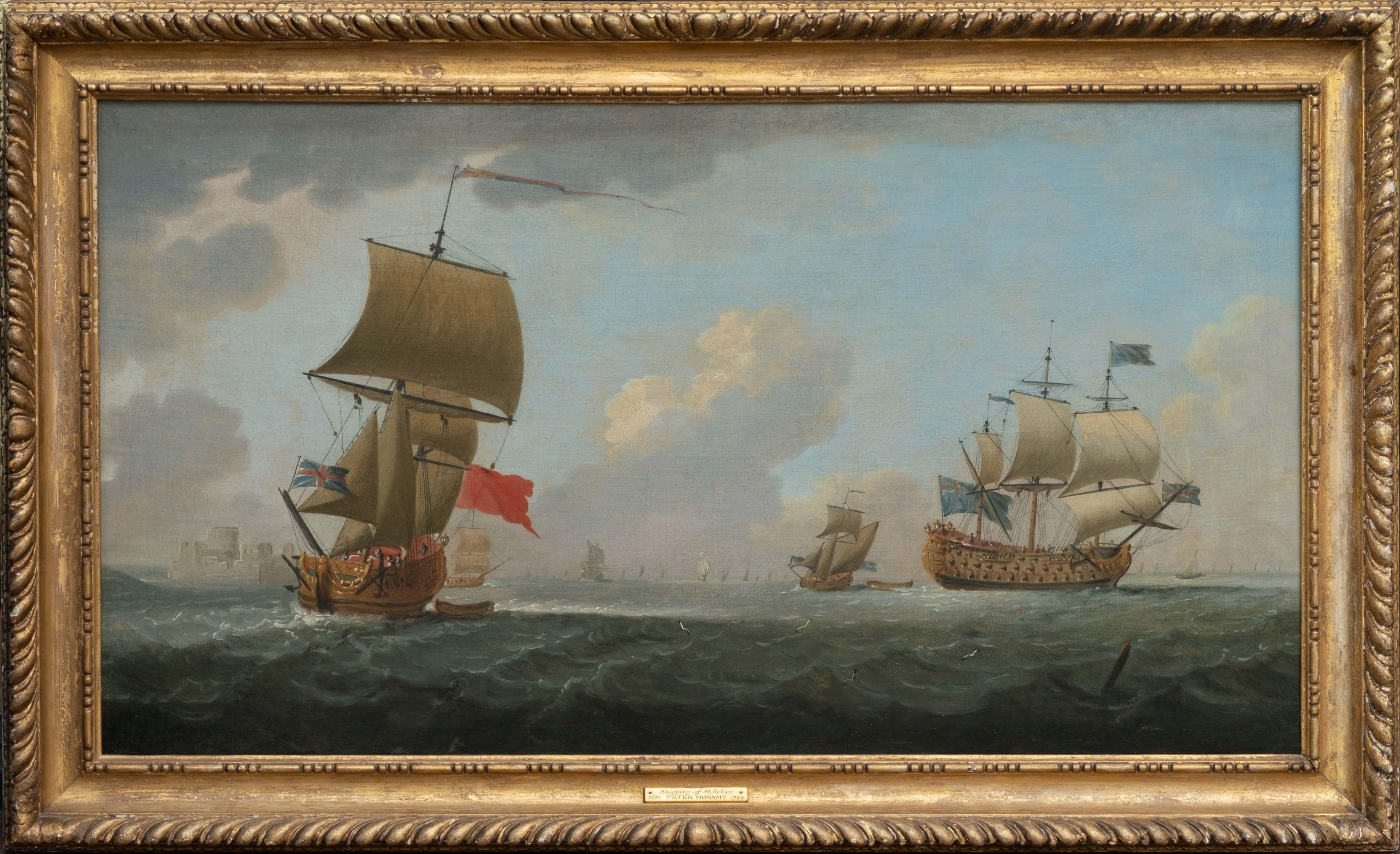 Peter Monamy Figurative Painting - 18th Century Monamy Oil Painting Seascape - Shipping off St. Helier, Jersey