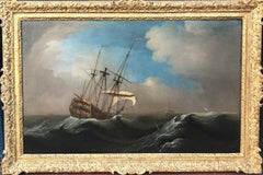 Antique 18th Century Oil Painting Marine Seascape by Peter Monamy