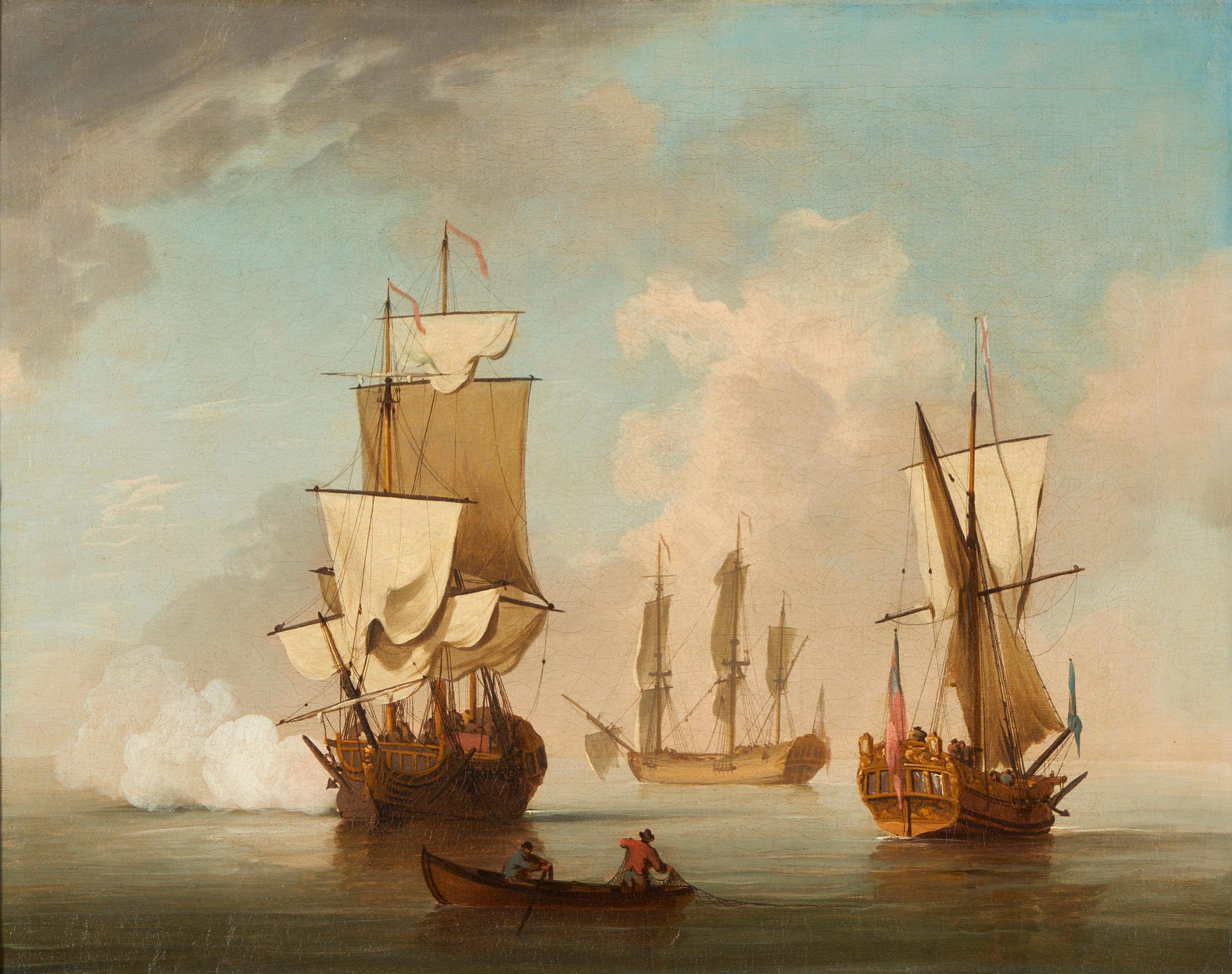 Eine Ruhe mit einem Kriegsmann, der einen Saluteo abfeuert – Painting von Peter Monamy